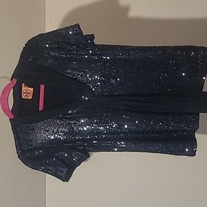 Tory Burch short sleeve sequence top with tie szm